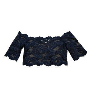 90s Victorias Secret Black Lace Crop Top Off Shoulder S